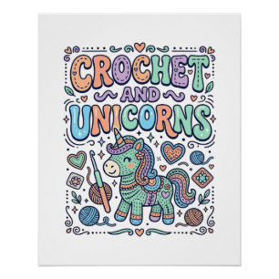 Poster Licorne au Crochet et Autocollant Licorne Kawaii e