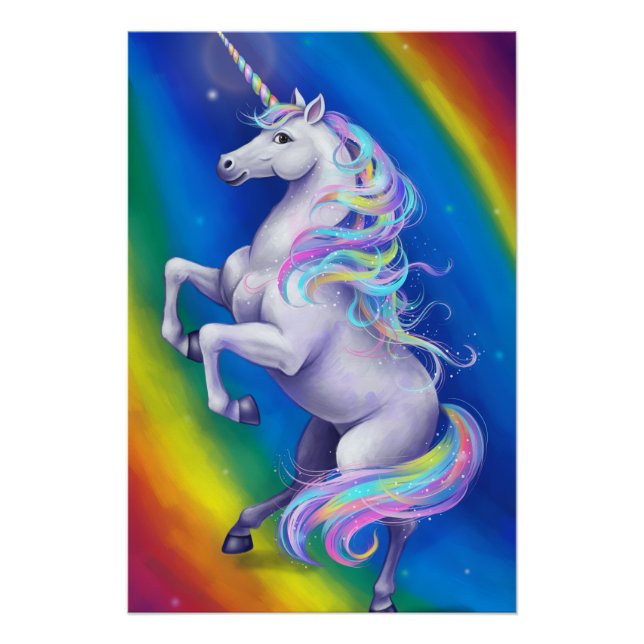 Poster Licorne avec Arc-en-Ciel (Devant)