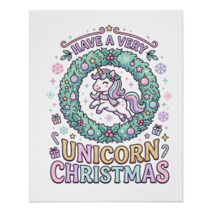 Poster Licorne Avoir un Très Licorne Noël Gras Typogra