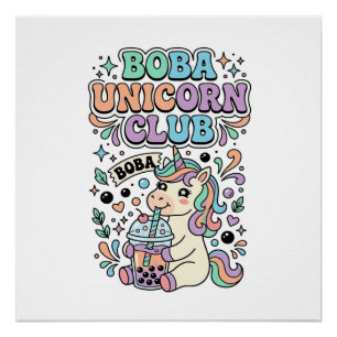 Poster Licorne Boba Licorne Club Kawaii Typographie Desig
