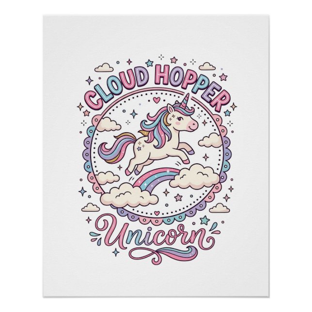 Poster Licorne Cloud Hopper Licorne Mignonne Cadeau Dés (Devant)