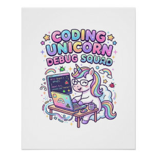 Poster Licorne Coding Licorne Debug Squad Marché Charmant
