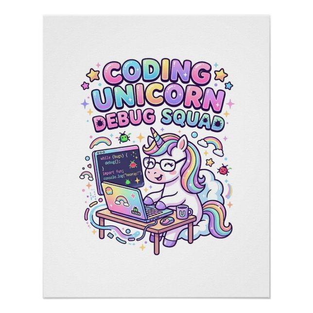 Poster Licorne Coding Licorne Debug Squad Marché Charmant (Devant)
