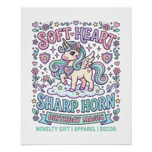 Poster Licorne Cœur Doux Corne Pointue Typographie Gras P