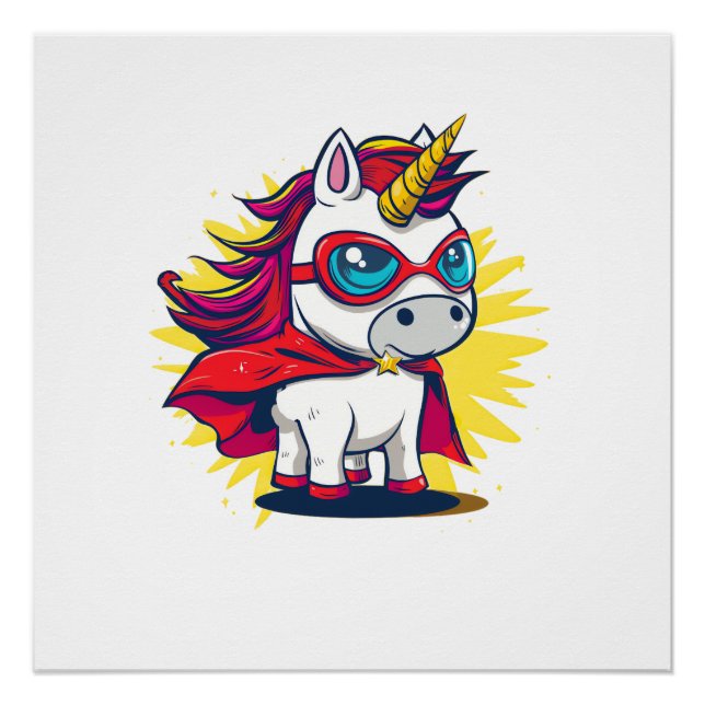 Poster Licorne Cool avec Cape de Super-héros Costume Manc (Devant)