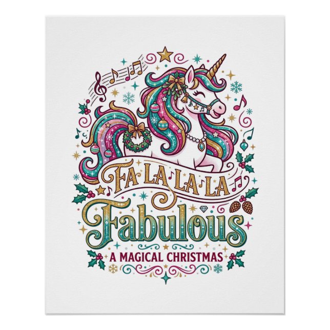 Poster Licorne Fa La La La Fabuleux Fond Blanc Mignon (Devant)