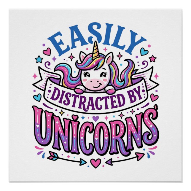 Poster Licorne facilement distrait par la publicité de li (Devant)