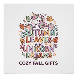 Poster Licorne Feuilles d'automne et rêves de licorne Typ