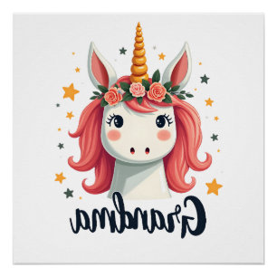 Poster Licorne Fleurie Couronne Magique Mignonne Mamie Vi