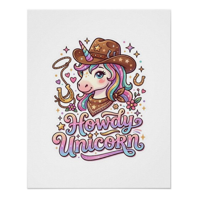 Poster Licorne Howdy Idee Cadeau Licorne Autocollant et C (Devant)