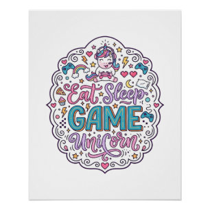 Poster Licorne Manger Dormir Jeu Licorne Impression Ludiq
