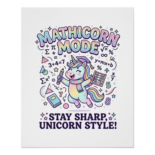 Poster Licorne Mathicorne Mode Charmant Fond Blanc D (Devant)