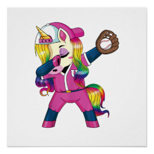 Poster Licorne qui Dab Softball Arc-en-ciel Baseball Fill