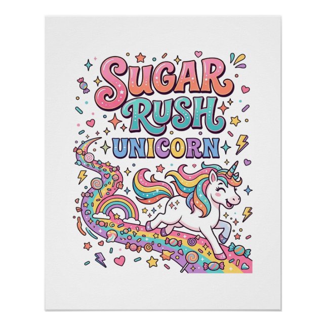 Poster Licorne Sugar Rush Licorne Kawaii Place de marché  (Devant)