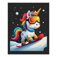 Licorne sur Snowboard - Ski drôle et sports d'hive
