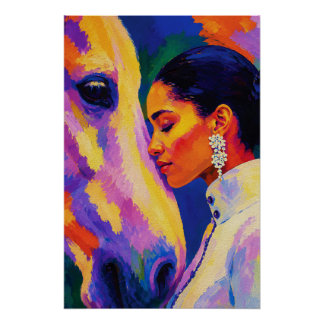 Poster Lien Délicat – Portrait Fauviste de Femme et de Ch