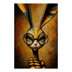 Poster Lièvre de fantaisie surréaliste avec des lunettes