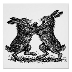 Poster Lièvres Boxeurs – Duel de la forêt ensorcelée à l'
