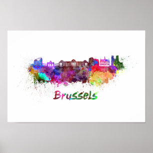 Poster Ligne d'horizon de Bruxelles en aquarelle