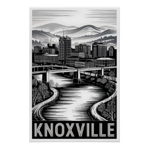 Poster Ligne d'horizon de Knoxville Tennessee Noir Blanc