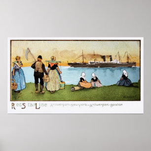 Poster Ligne rouge vintage Anvers New York Boston