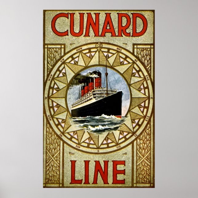 Poster Ligne Vintage de la carte RMS Berengaria (Devant)