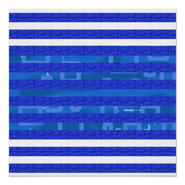 Poster Lignes géométriques bleu blanc cool (Devant)