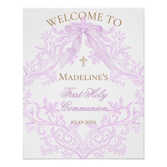 Poster lilac design First Holy Communion welcome sign   (Devant)