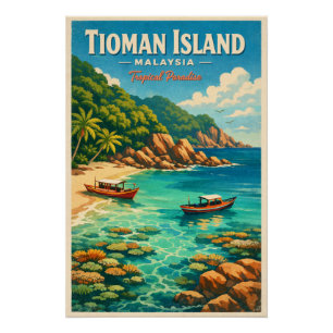 Poster L'île de Tioman, Malaisie, dans un style tropical 