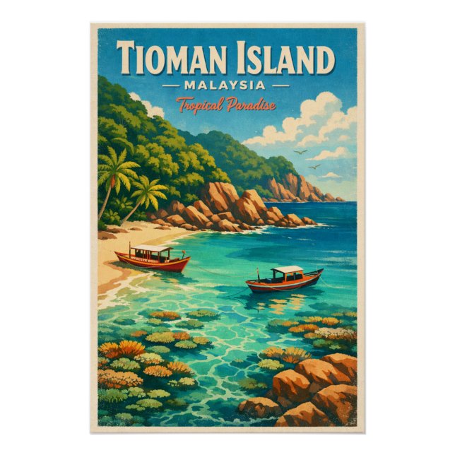 Poster L'île de Tioman, Malaisie, dans un style tropical  (Devant)