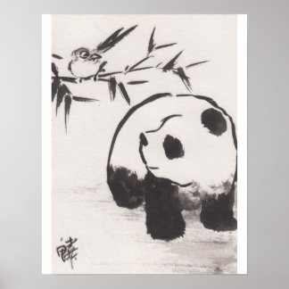 Poster Lin Li's Art Print Panda and Bird 13090105