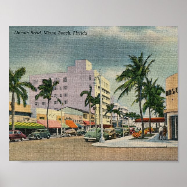 Poster Lincoln Road, Miami Beach, Floride Vintage (Devant)