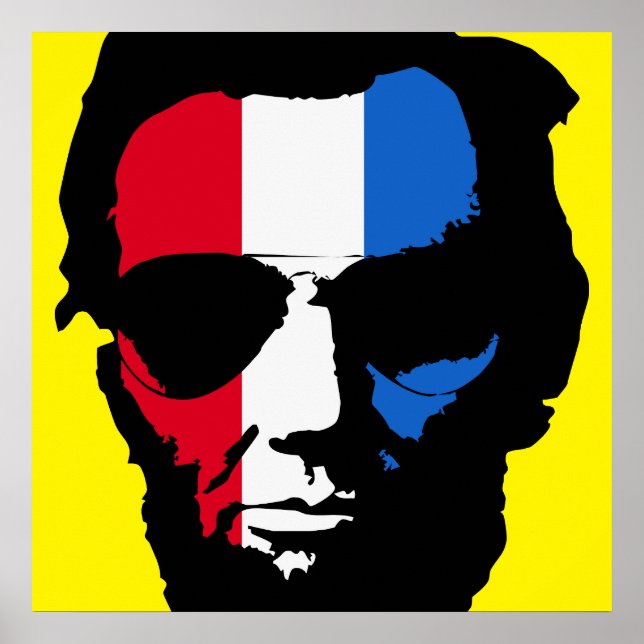 Poster Lincoln with Aviator Sunglasses - Red White Blue (Devant)