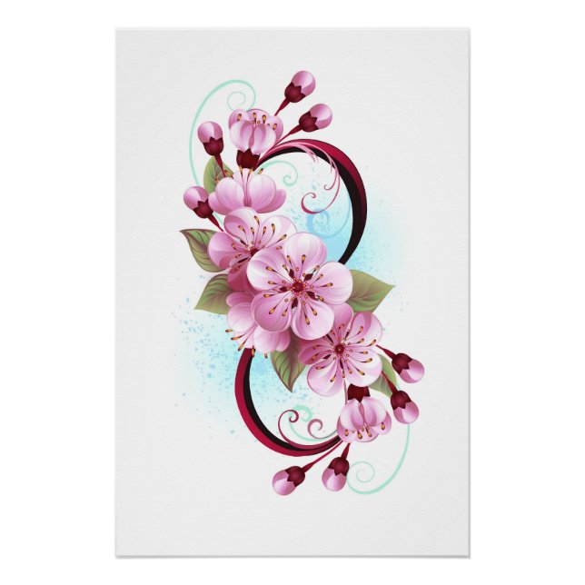 Poster L'infini avec des fleurs de cerisier en fleurs (Devant)