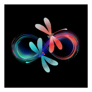 Poster L'infini avec des libellules lumineuses