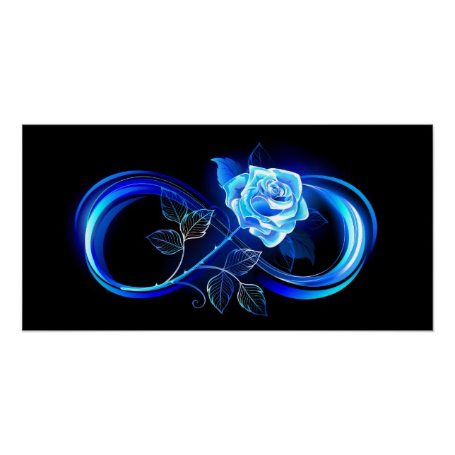 Poster L'infini lumineux avec une rose bleue (Devant)