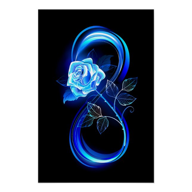 Poster L'infini lumineux avec une rose bleue (Devant)