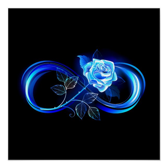 Poster L'infini lumineux avec une rose bleue (Devant)