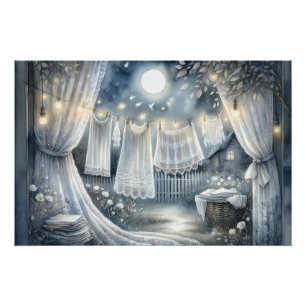 Poster Linge de maison au clair de lune Cottagecore