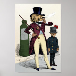 Poster Lion-bonbon victorien fumant cigare