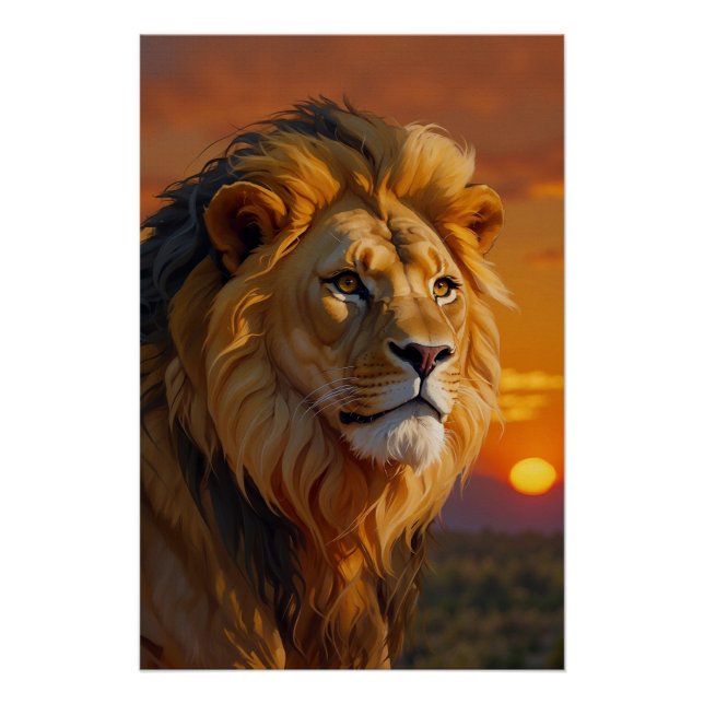 Poster Lion d'Afrique au coucher du soleil (Devant)
