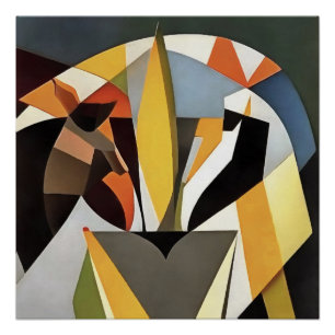 Poster Lion Dans Un Style D'Art Abstrait Géométrique