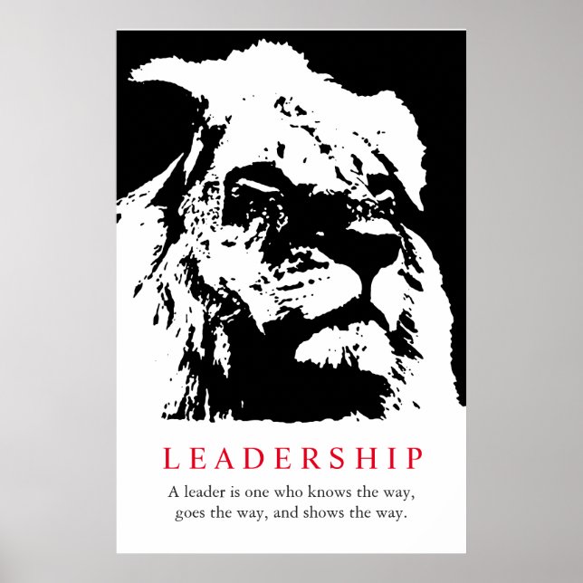 Poster Lion de leadership inspiré noir blanc (Devant)