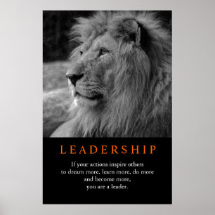 Poster Lion de leadership motivationnel tendance noir et