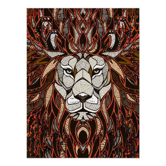 Poster Lion en Polygon brillant - Dessin d'art col (Devant)
