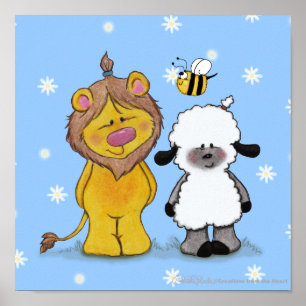 Poster Lion et agneau Véritables amis