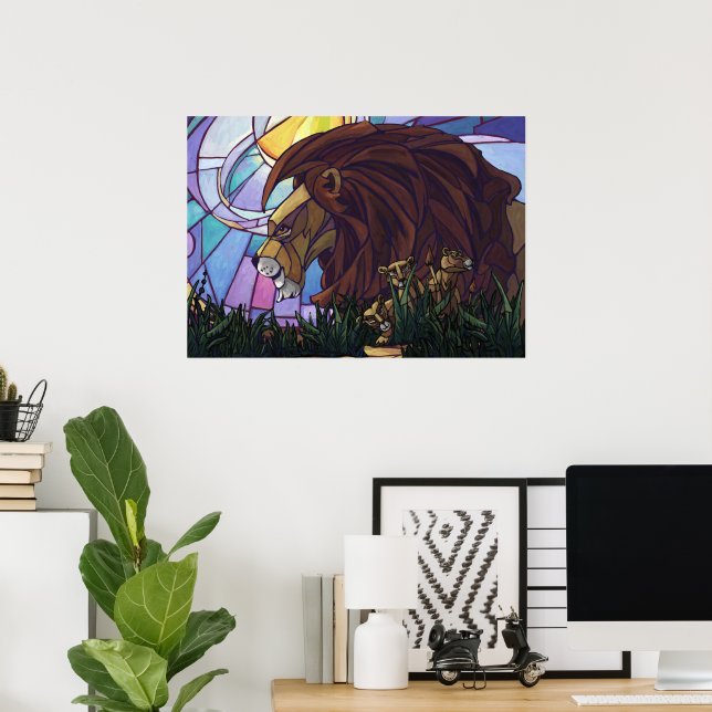 Poster Lion et petits (Bureau à domicile)