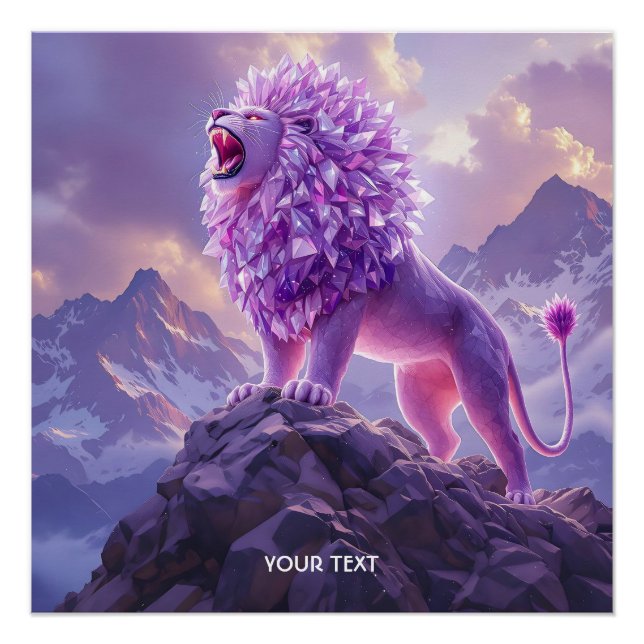 Poster Lion Fantastique Mignon en Améthyste Violette (Devant)