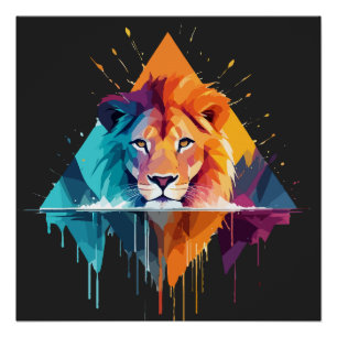 Poster Lion Faune Animaux Nature Extérieure Aquarelle