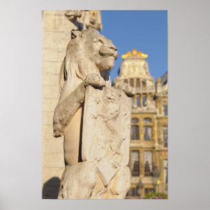 Poster Lion gardien à l'entrée de l'hôtel de ville médiév